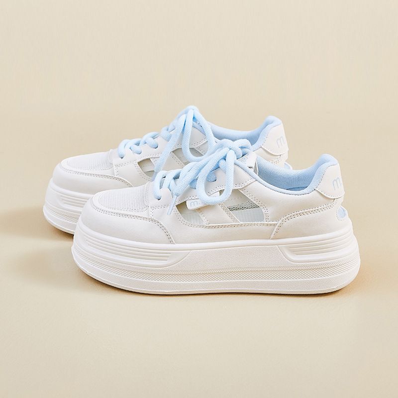 Little White Shoes Female Students Hollow Breathable Thick-soled Heightening Shoes Casual Board Shoes_vogvips.com