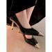 Women's Chic Pointed-Toe Stiletto Heels – Glossy PU High Heel Pumps With Sleek Metal Detail For Elegant Style High Heels For Women_vogvips.com