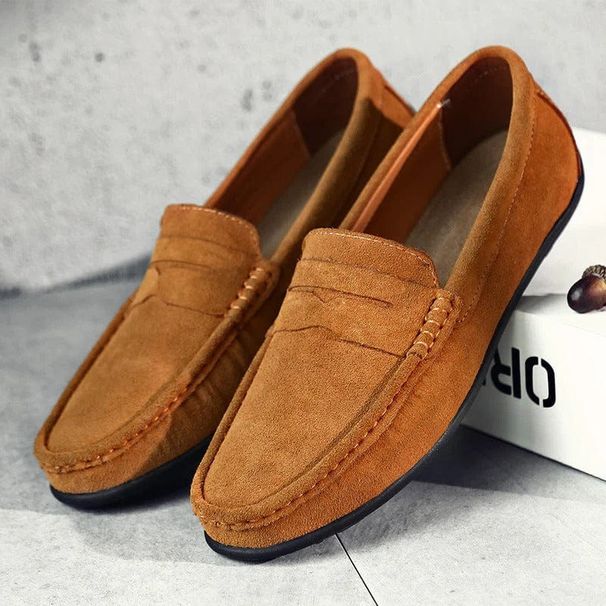 Men's Leather Slip-On Casual Square Toe Flat Shoes Red Size 40 48 Export Style_vogvips.com