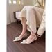 2025 Wedding Shoes, White Orchid Flower Decoration, Pointed Toe Cat-heel High Heels, Low-heel Closed-toe Sandals For_vogvips.com