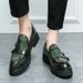 2023 New Large Size Double Pin Buckle Loafers For Men Patent Leather Glossy Thick Heel Platform Height Increasing_vogvips.com