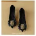 Womens Natural Suede Leather Crystal Buckle Sweet Bowtie Pumps 4cm Thin High Heel Pointed Toe Elegant Ladies Party Dress_vogvips.com