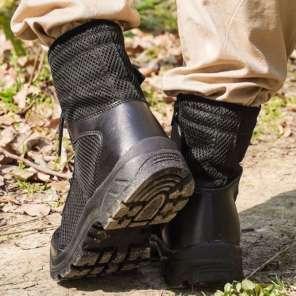 Combat Boots Mesh Tactical Boots High-top Training Boots Breathable Outdoor Men's Black Security Training Boots Mesh Shoes_vogvips.com