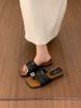 Pleated Strap Wedge Toe Post Slippers For Women Summer Outdoor 2025 New Korean Fairy Style Stunning Sandals_vogvips.com