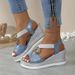 New European And American Style Fashion Round Toe Open Toe Solid Color Slip-on Women's Plus Size Wedge Sandals_vogvips.com