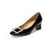 Patent Leather Square-toed Shallow Pumps For Wide Feet With Square Buckle, Mid-heel High-end Professional Chunky Heel_vogvips.com