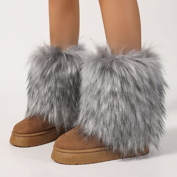 Women's Winter Furry Boots Fashion Y2K Trendy Cute Warm Platform Mid-Calf Snow Boots For Daily Wear Warm Thick Bottom Mid Tube Boots Snow Boots_vogvips.com
