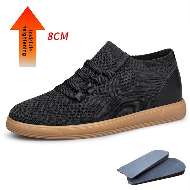 Explosive Lying Woven Shoes Sports And Leisure Board Shoes Non-slip Bee Tendon Invisible Inner Height Increase Lying Woven Small White Men's Shoes_vogvips.com