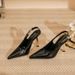 2026 Spring New Black Stiletto Heels With Thin Gold Straps, Pointed Toe Patent Leather Elegant Ankle Strap Sandals For_vogvips.com
