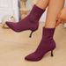 Plus Size 2024 Autumn Winter New High Short Knitted Pointed Toe Thin Heel Fashion Women's Boots_vogvips.com