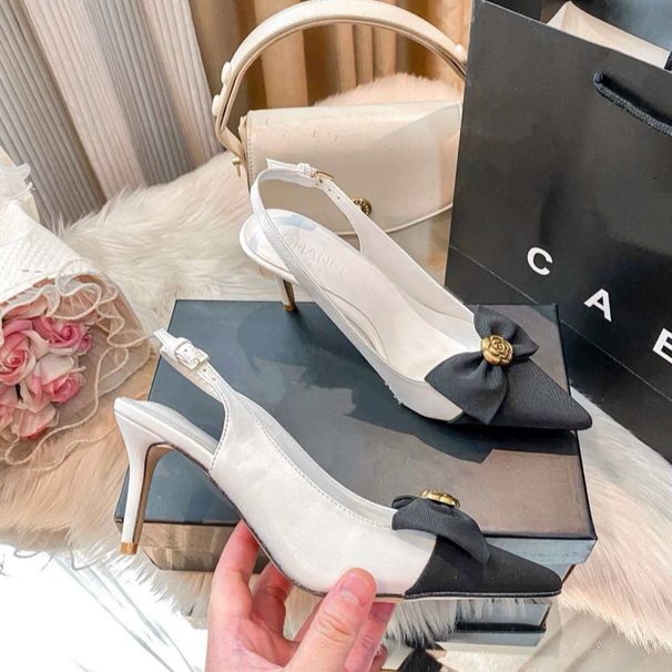 Factory Direct Sale Top Quality Sandals With Hollow Bow Camellia Design, Breathable And Comfortable Pointed-Toe High-Heeled Shoes_vogvips.com
