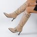 plus Size High Heeled Fashion Boots For Women European American Style Pleated High Top Pointed Toe Buckle Black PU Suede Autumn_vogvips.com