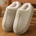 Women Brown Fuzzy Lined Platform Slippers Faux Suede Embroidery Edge Closed Toe Warm Plush Winter Indoor Outdoor House_vogvips.com