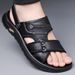 Men's Casua Leather Sandas Comfortabe Outdoor Beach Shoes Breathabe Sip-On Sippers Versatie For Summer New_vogvips.com