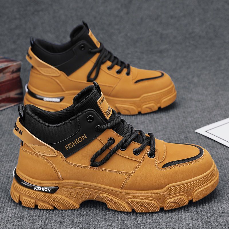 Men's Casual Work Boots Slip-Resistant Waterproof Durable High-Top Sneakers With Rubber Sole For Outdoor Activities Outdoor High Top Sports Shoes_vogvips.com