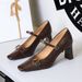8293-1 European American Style Women's High-heeled Shoes With A Square Toe, Shallow Cut, Chunky Heel, And Metal Buckle_vogvips.com