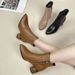 Winter Pointed High Heel Short Boots Soft Leather Women's Coarse Heel Martin Boots Spring And Autumn Single Boots Medium Heel Soft Leather Shoes_vogvips.com