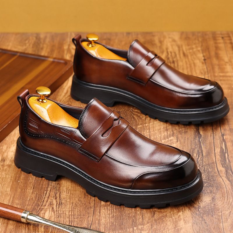 Men's slip-on loafers Men's leather business casual platform shoes_vogvips.com