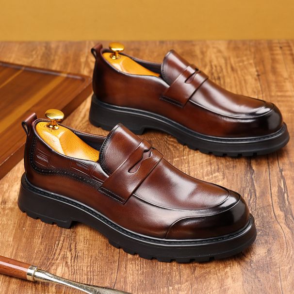 Men's slip-on loafers Men's leather business casual platform shoes_vogvips.com