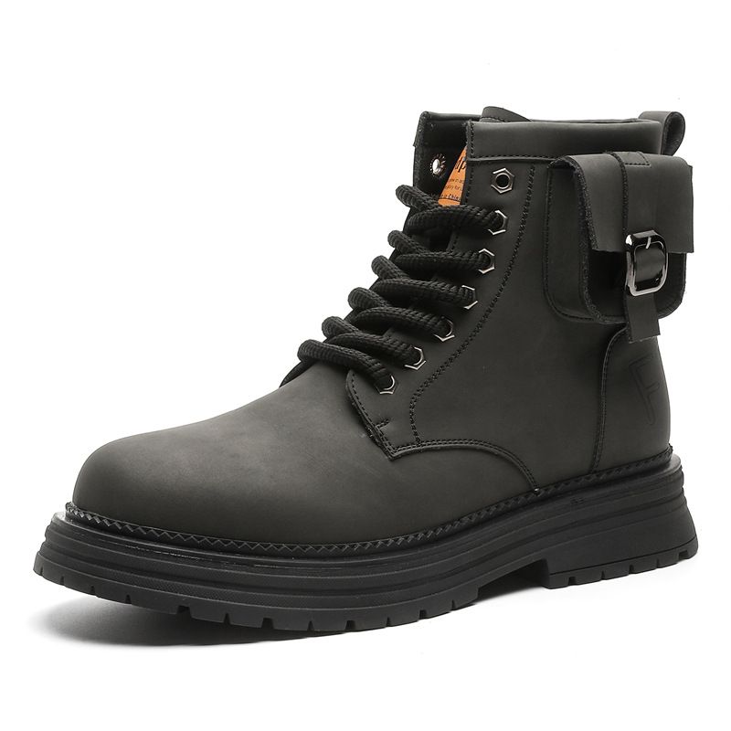 Martin Boots Men's Tooling Mountaineering Boots High-top Thick-soled Heightening Rhubarb Boots Locomotive Leather Boots_vogvips.com