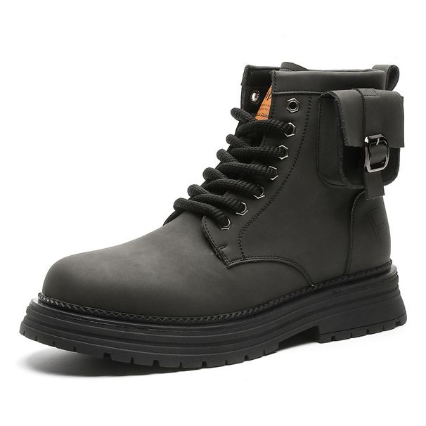 Martin Boots Men's Tooling Mountaineering Boots High-top Thick-soled Heightening Rhubarb Boots Locomotive Leather Boots_vogvips.com