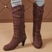 Women's Retro Suede Mid Heel Western Boots Winter Studded Chunky High Top Fashion Boots Plus Size_vogvips.com