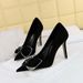 516-H31 Korean Fashion Banquet High Slim Heels Women's Suede Shallow Mouth Pointed Diamond Bow Single Shoes_vogvips.com