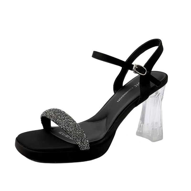 Waterproof Thick-Soled High-Heeled Shoes For Women 2026 Summer New Style Single-Strap Rhinestone Crystal Transparent_vogvips.com