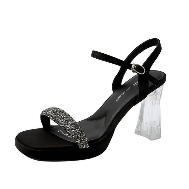 Waterproof Thick-Soled High-Heeled Shoes For Women 2026 Summer New Style Single-Strap Rhinestone Crystal Transparent_vogvips.com