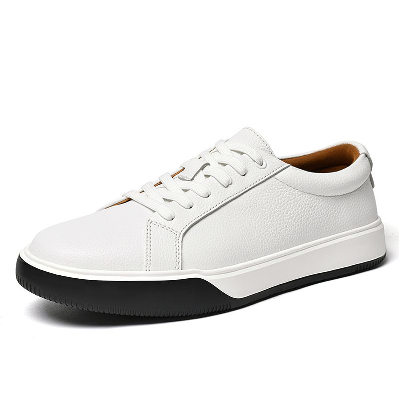 Round Head Lace-up First-layer Cowhide Board Shoes Men's Large Size One-pedal Driving Shoes Casual Loafers_vogvips.com