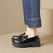 Thick-soled Gold Coin Loafers Women's British Style Black Small Leather Shoes Shallow Mouth Round Head Single Shoes Women_vogvips.com