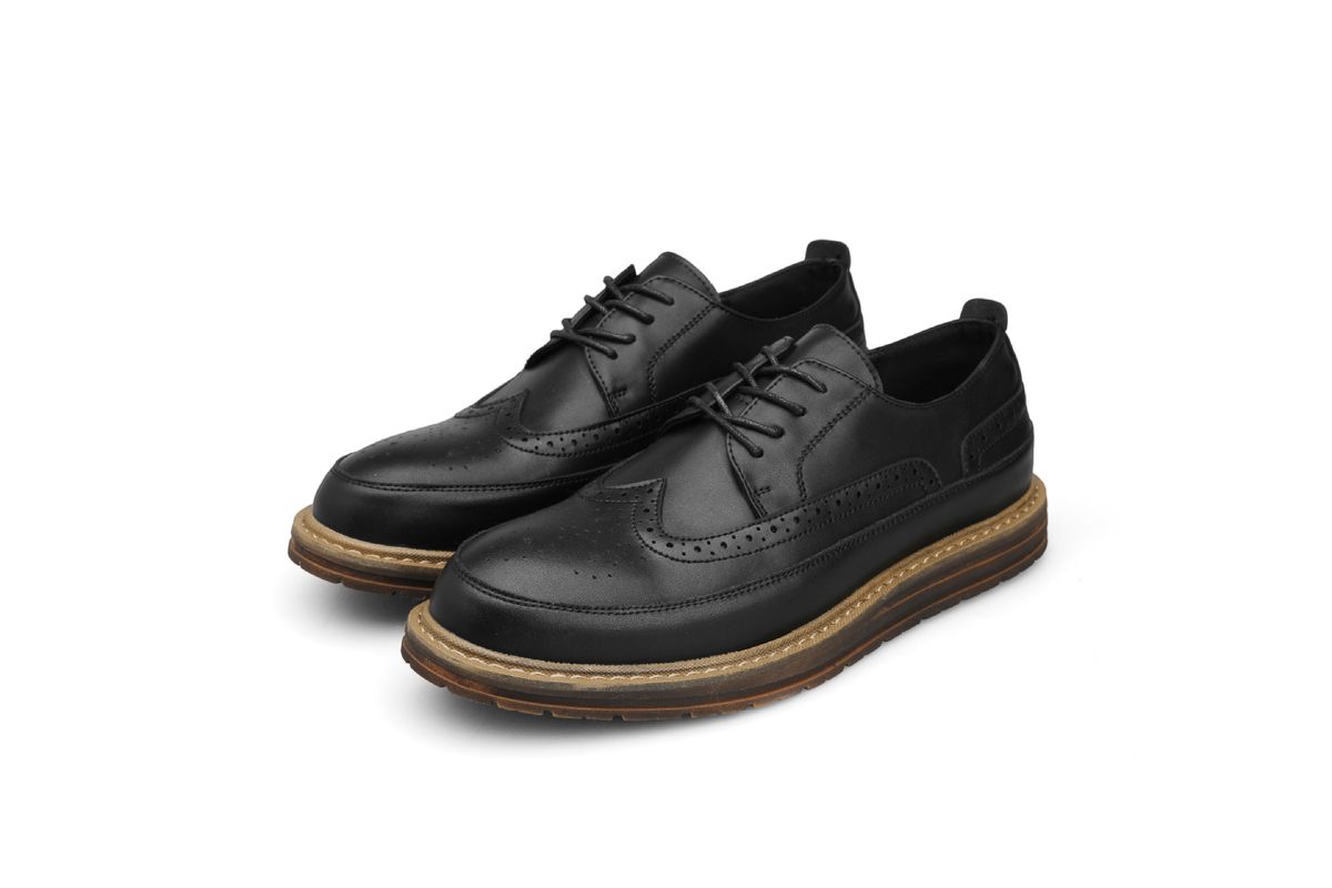 Men's Classic Brogue Leather Shoes - Stylish Pointed Toe Business Casual Shoes With Rubber Sole, Comfortable & Breathable For Daily Wear_vogvips.com
