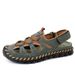Men’s Hand-Stitched Closed Toe Outdoor Sandals, Breathable Mesh Leather Hiking Walking Sandals_vogvips.com
