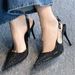 Black Rhinestone High-heeled Shoes For Women, 2026 New Model, Pointed Toe, Thin Heel, Metal Buckle, Elegant Party_vogvips.com
