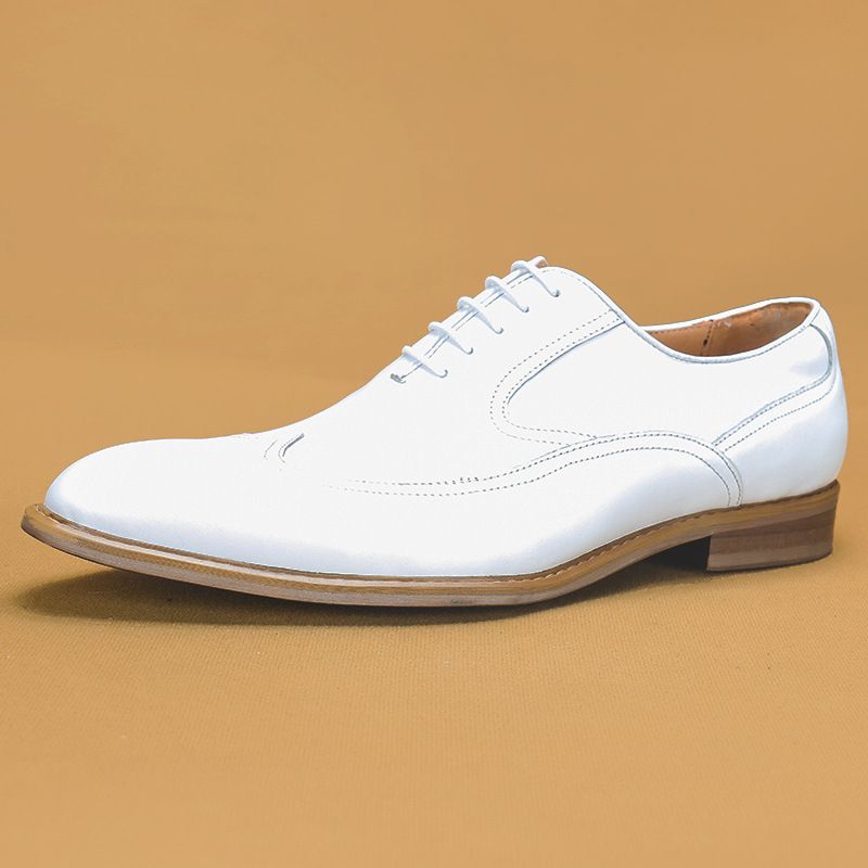 White leather men's leather business formal British simple pointed Oxford shoes real Body shop men's shoes_vogvips.com