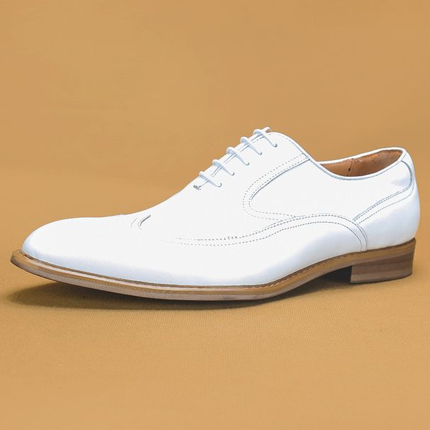 White leather men's leather business formal British simple pointed Oxford shoes real Body shop men's shoes_vogvips.com