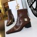 578-13 Retro European And American Style Mid-Heel Chunky Heel Pointed Toe Metal Buckle Knight Winter Fashion Short Boots_vogvips.com
