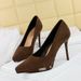 High Heels, Thin Heels, Super High Heels, Shallow Mouth, Pointed Head, Suede, Waterproof Table, Single Shoes, Women's Shoes_vogvips.com