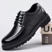 Men's Genuine Leather Lace-Up Dress Shoes Round Toe Thick Sole Low Cut Comfortable Business Casual Shoes_vogvips.com