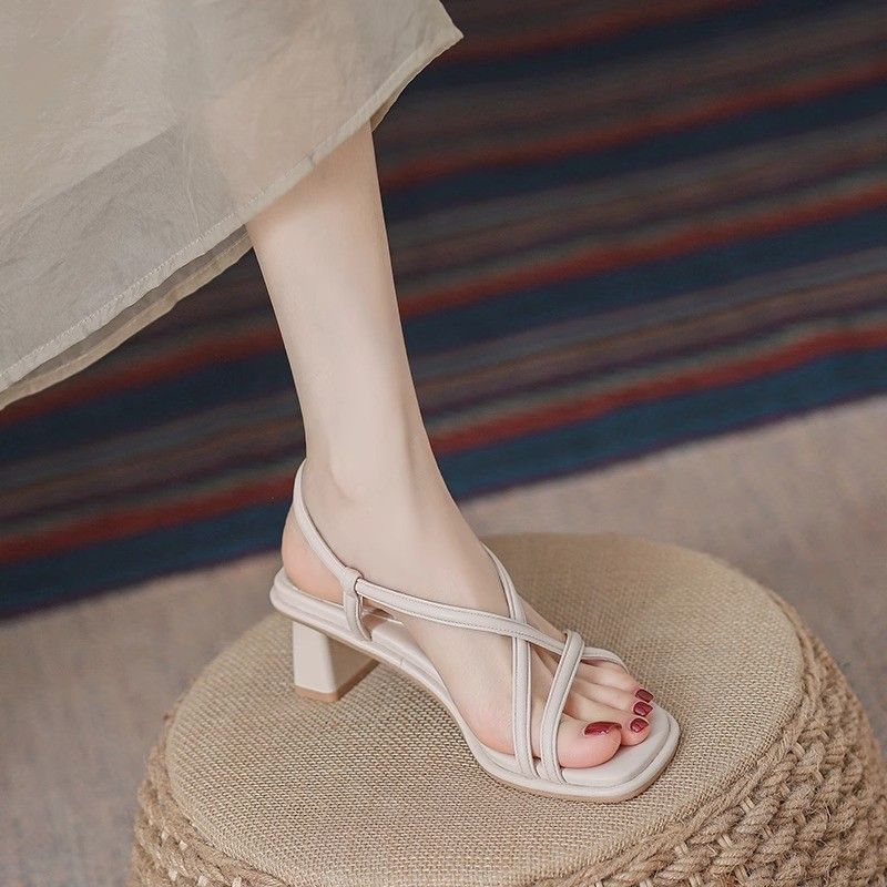 Stunning Women's 2026 Summer New Style Outdoor Wear, Fairy-style Roman Sandals With Chunky Heels, French High-heeled_vogvips.com