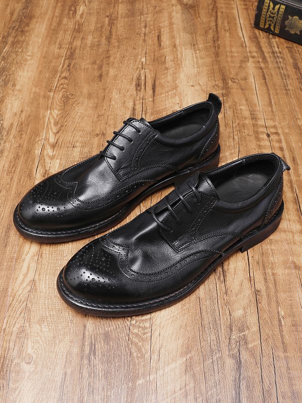 Plus-size leather shoes Business dress shoes men's British vintage washed horse shoes wedding shoes_vogvips.com