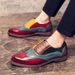Spring autumn men's red car sewing solid color front lace-up spring casual pointed wedge shoes_vogvips.com