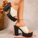 Summer High-End Women's Sandals European American Style Plus Size Round Toe Chunky Heel Solid Color_vogvips.com