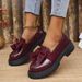 Women's Plus Size Bow Tie Leather Shoes Chunky Heel Retro Low Top Single Footwear For Autumn New Style_vogvips.com