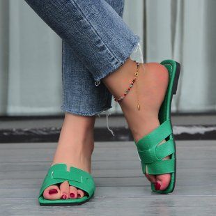 Women's Shoes Large Size New Fifteen Colors Women's Slippers Flat Bottom Square Head Leather Stitching Slippers Women's SandalsGolden Shoes_vogvips.com