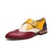 Euro Step Large Size Color Block Formal British Brogue Pointed Toe Business Lace-up Men's Leather Shoes_vogvips.com