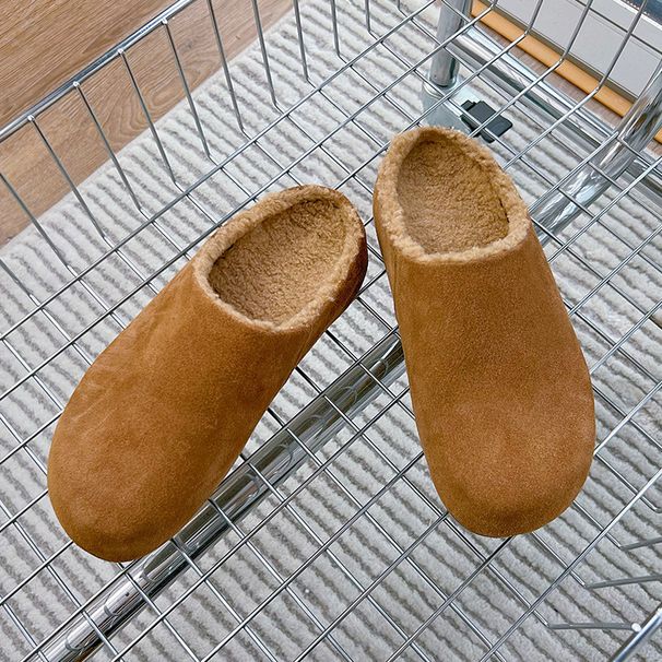 Made of genuine leather with plush insulation, women's 2025 winter new style lazy flat bottom vatile casual toe_vogvips.com