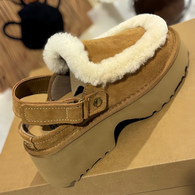 Furry Slippers With Velcro Thick Sole Snow U Boots For Women Chunky Heel Slip-On Lazy Loafers G_vogvips.com