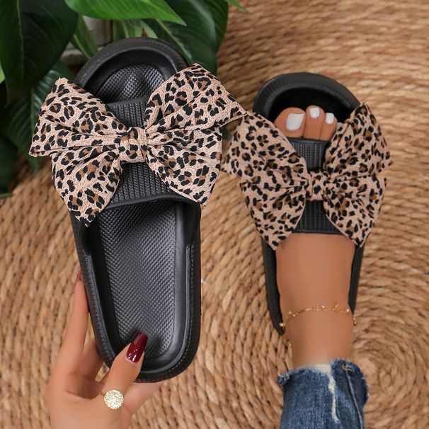 Summer Women Comfort Flip-Flop Leopard Bow Soft Thick-Soled Cloud Slippers Travel Vacation Beach Shoes New Women Sandals_vogvips.com