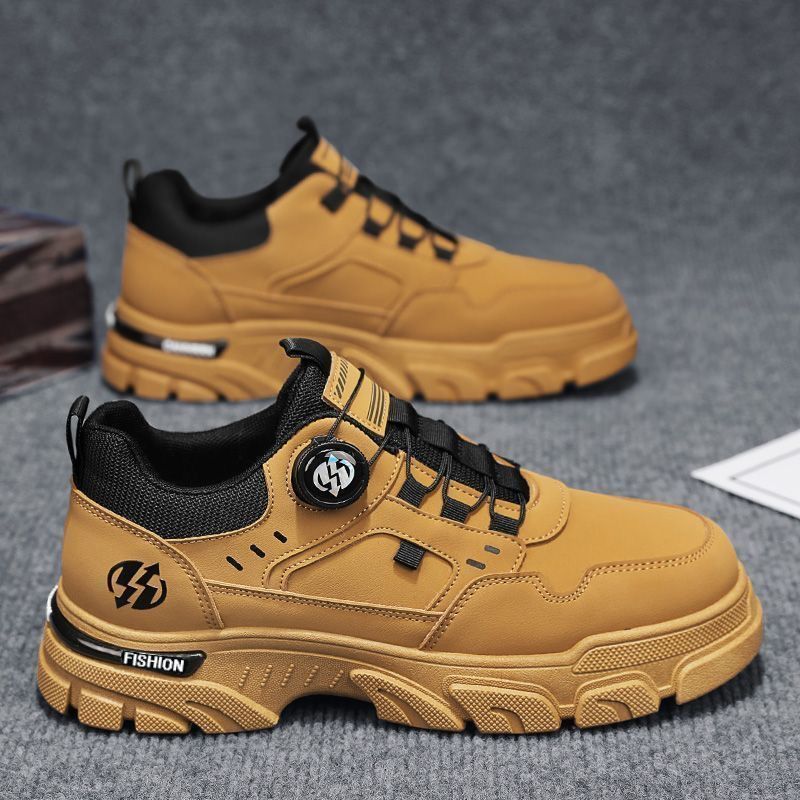 Men's Casual Slip-On Shoes With Rotating Buckle, Waterproof Work Boots For Outdoor Activities, Anti-Slip Rubber Sole, Comfortable Low-Top Sneakers_vogvips.com